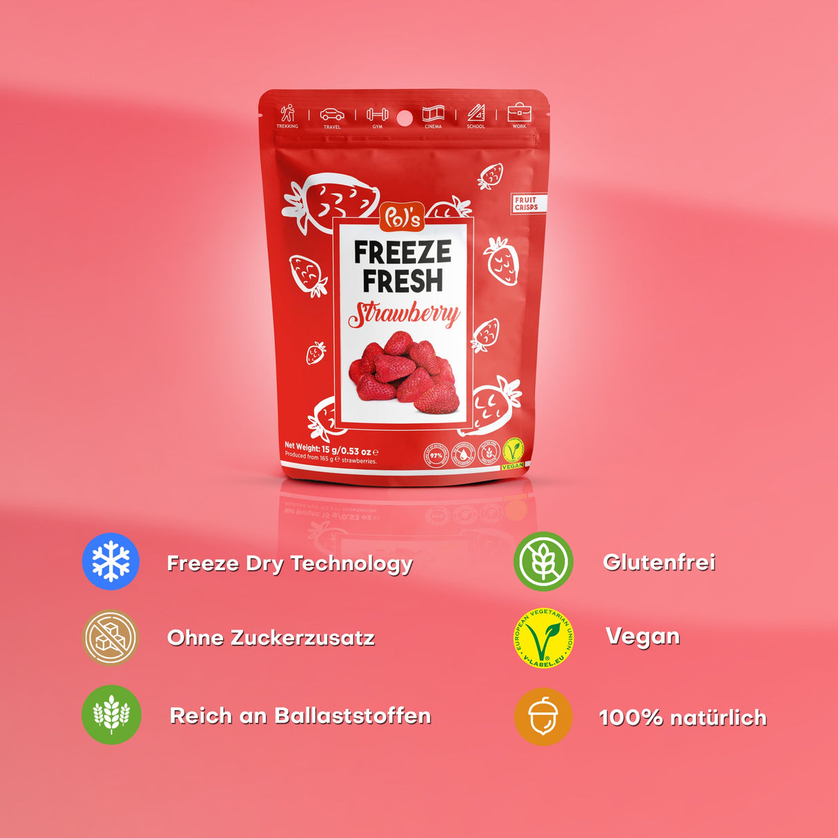 Pol's Freeze Fresh gefriergetrocknete Erdbeeren 15g