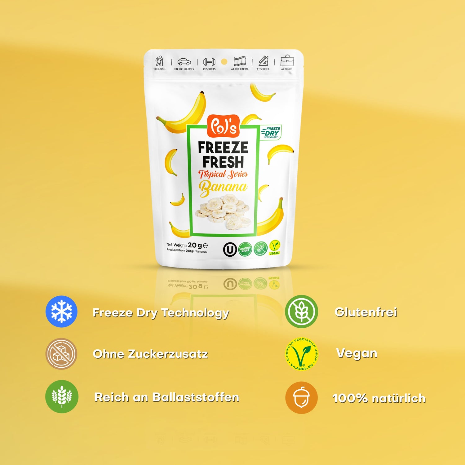 Pol's Freeze Fresh gefriergetrocknete Bananen Fruchtchips 20g