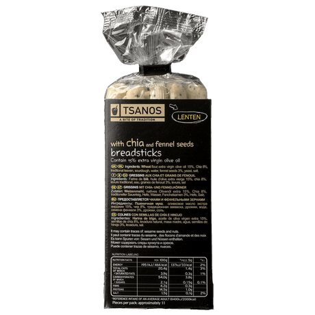 Tsanos Bread Sticks Chia & Fennel Seeds 120g