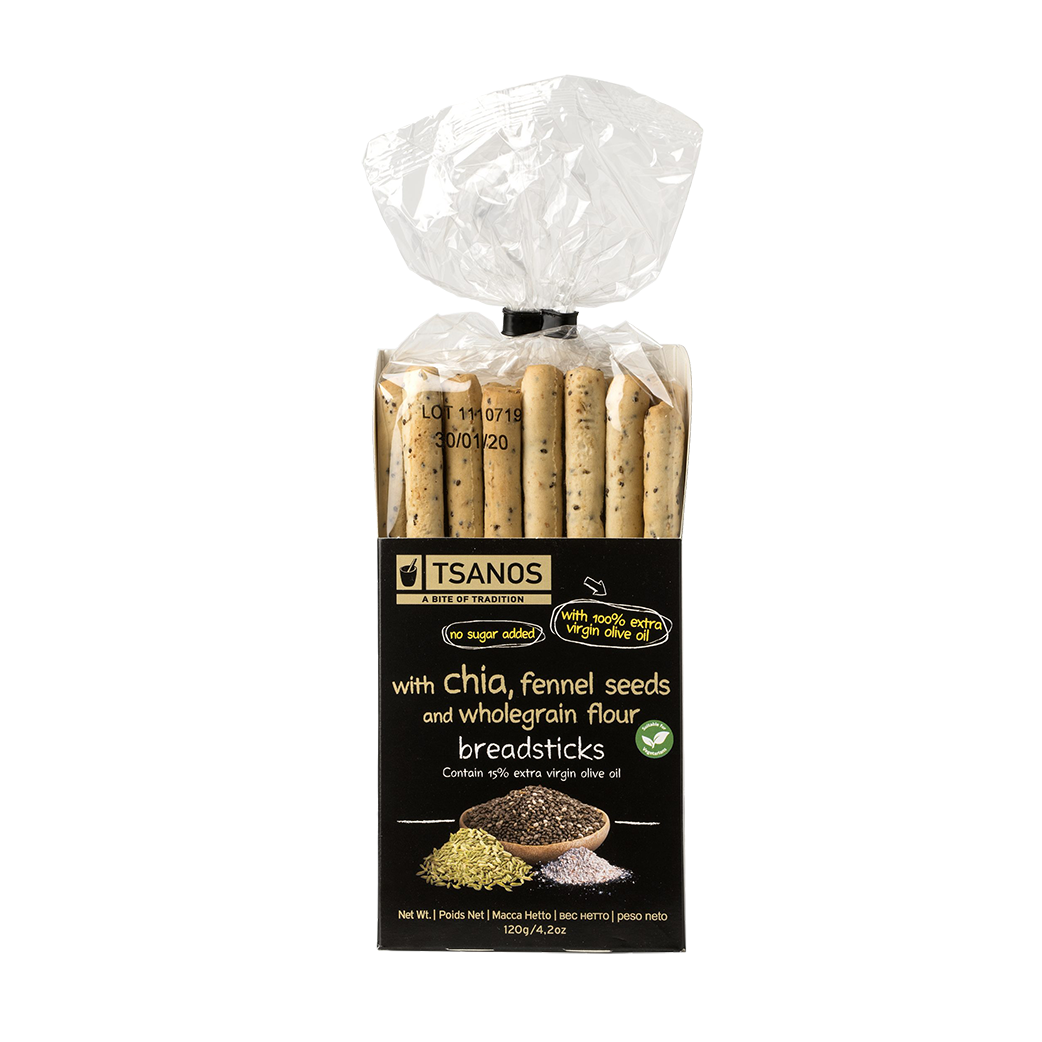 Tsanos Bread Sticks Chia & Fennel Seeds 120g