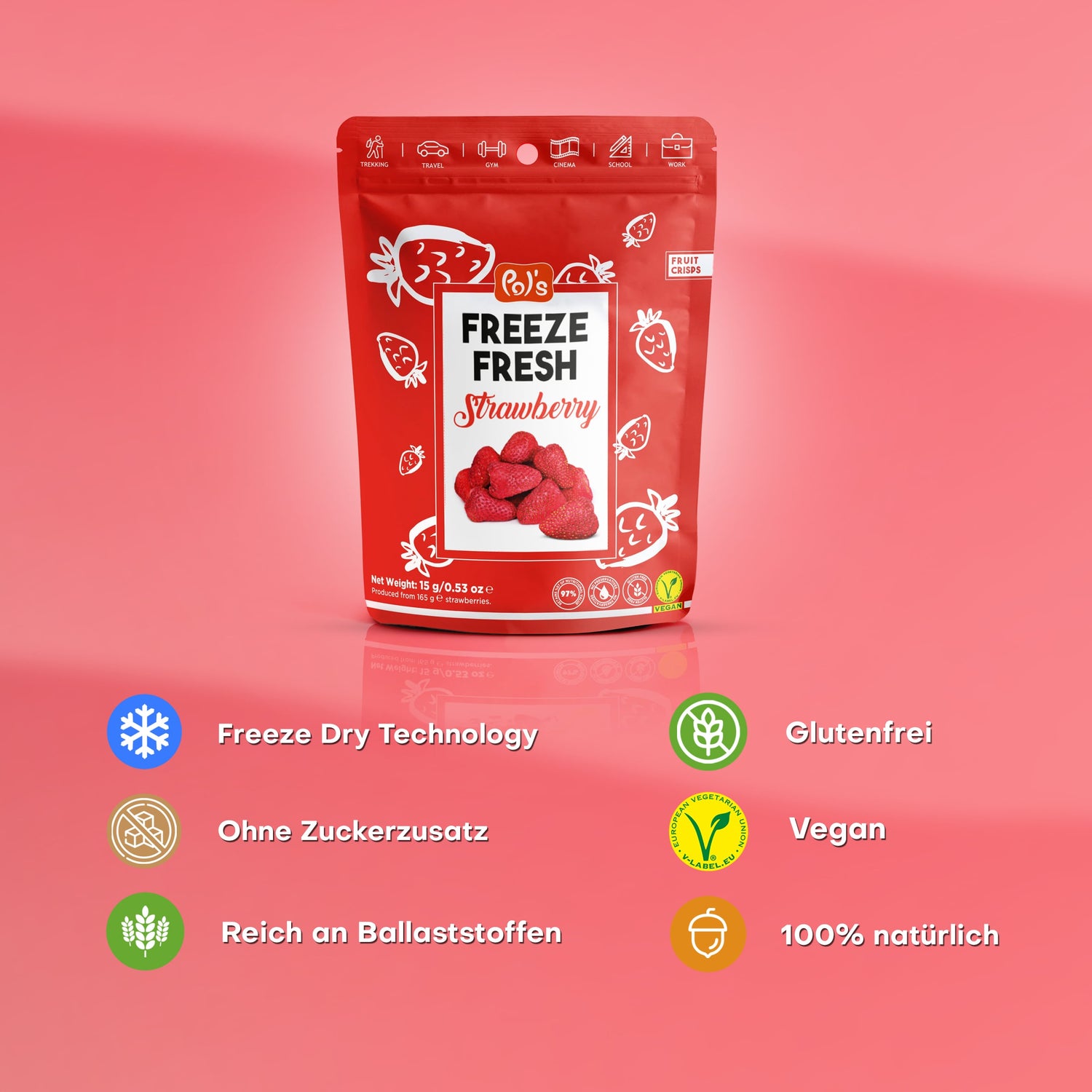 Pol's Freeze Fresh gefriergetrocknete Erdbeeren 15g